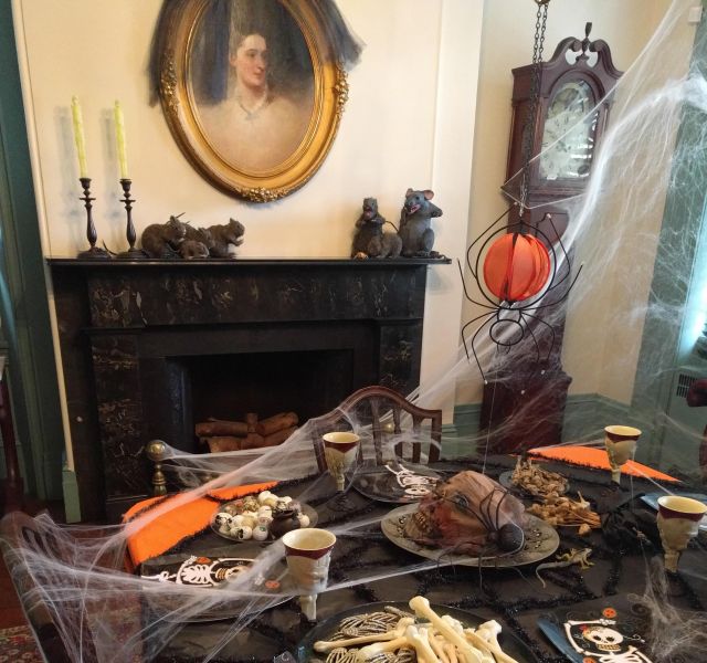 Picture of Greenfield Hall dining room decorated for Halloween