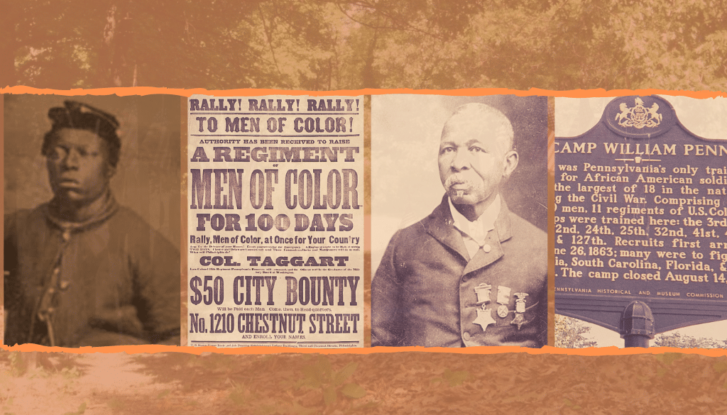 Images of African American veterans and historic markers