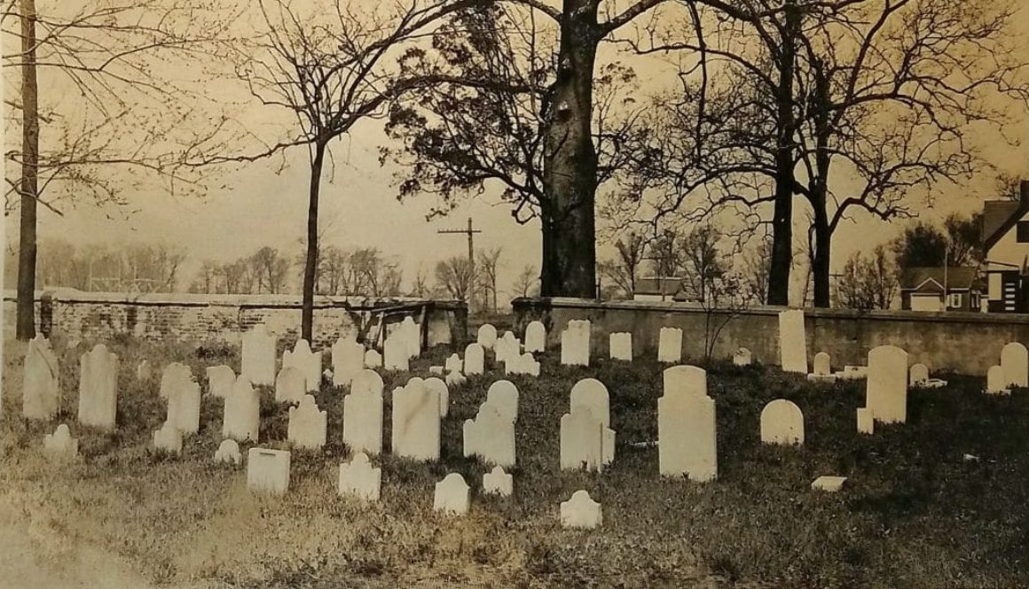 Photograph of gravestones in burial ground