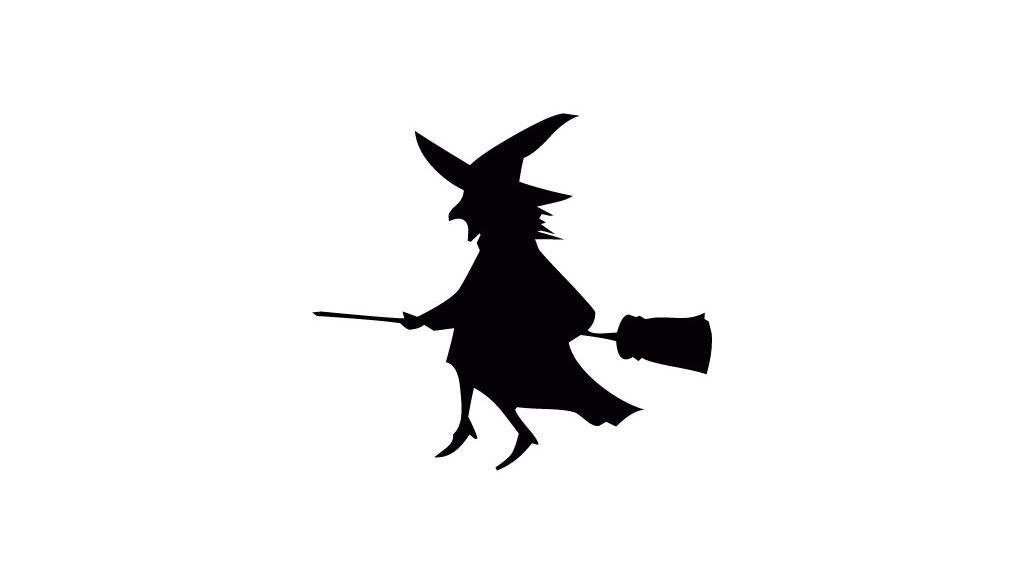 Silhouette of witch flying on broom