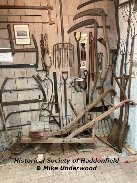 Early agricultural tools, including scythes and pitchforks, from the HSH museum collection. Photograph courtesy of Mike Underwood.